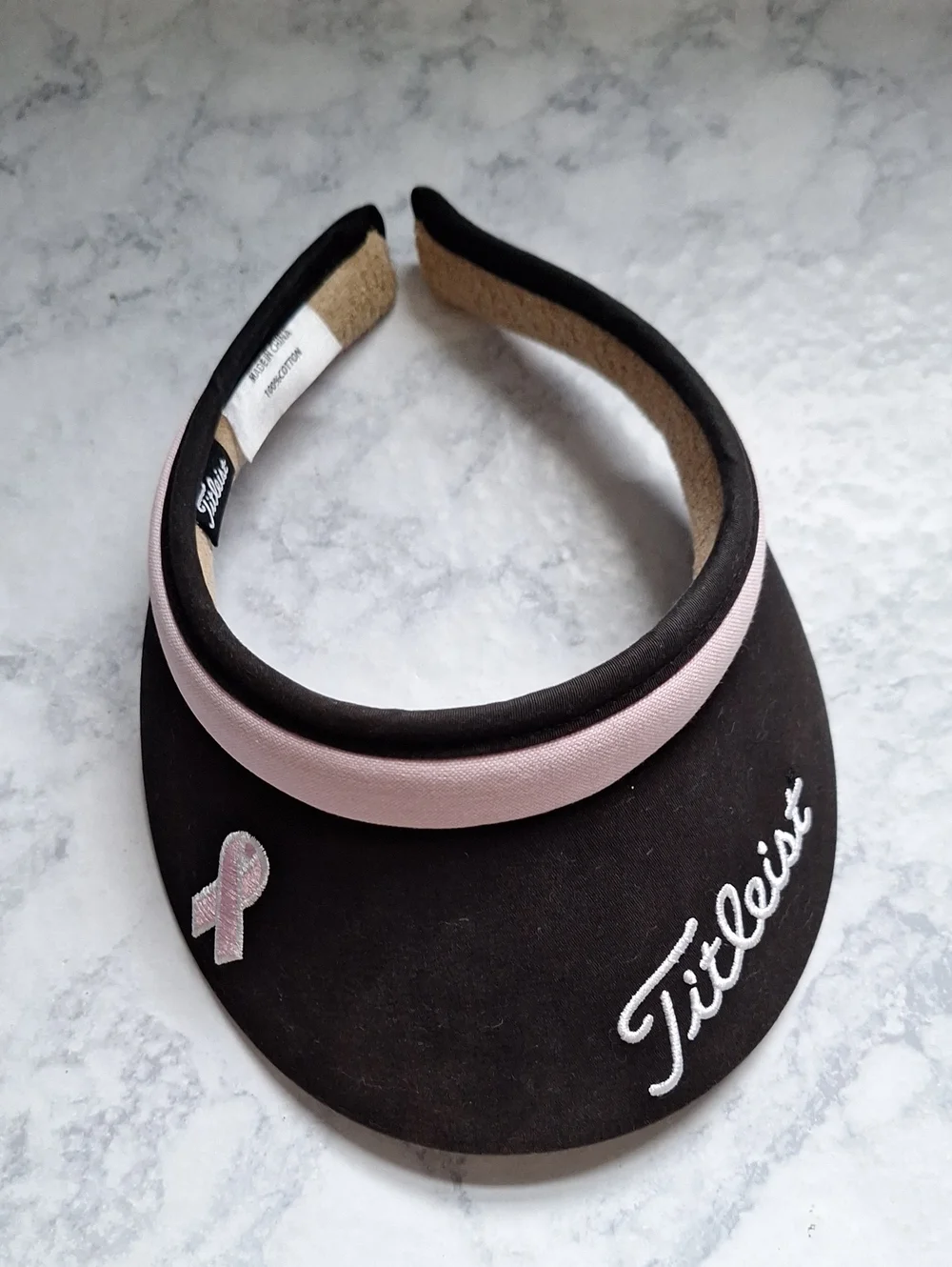Titleist Black Visor with Pink Trim & Ribbon Accent